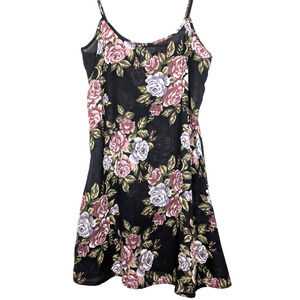 VTG 90s Y2K Dark Fairy Whimsigoth‎ Coquette Romantic Rose Print Sheer Slip Dress